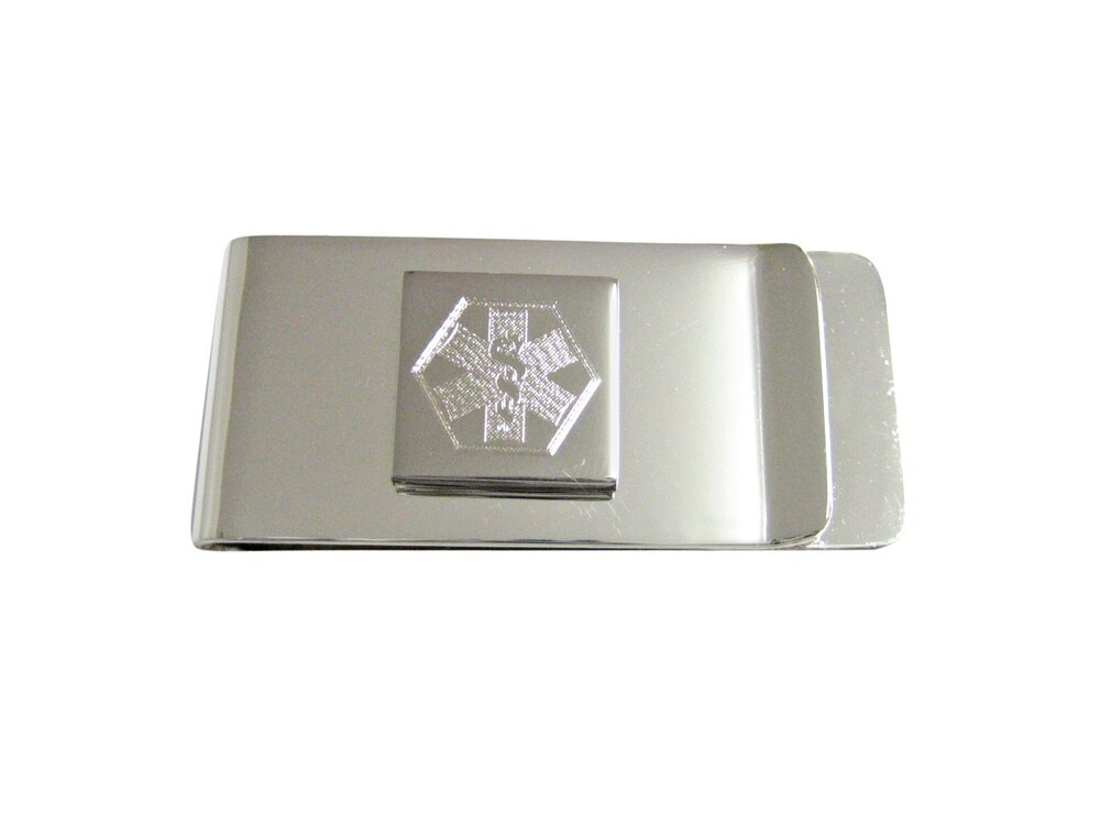 3724 Silver Toned Etched Paramedic Star of Life Symbol Money Clip